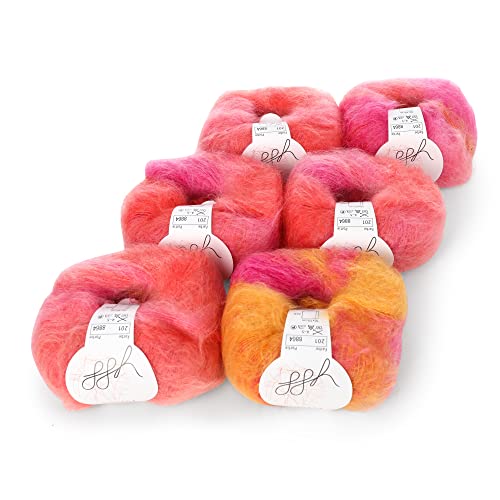 ggh Kidseda Box - 6 Knäuel - Mohairwolle mit Seide zum Stricken - Farbe 201 - Pink-Orange meliert ggh Kidseda Box - 6 Knäuel - Mohairwolle mit Seide zum Stricken - Farbe 201 - Pink-Orange meliert von ggh