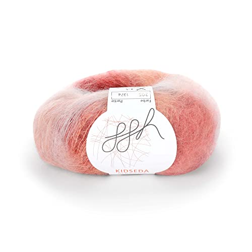 ggh Kidseda - Mohairwolle & Seide - 25g Wolle zum Stricken - leichte & hochwertige Wolle mit Farbverlauf - Farbe 205 - Lachsmeliert von ggh