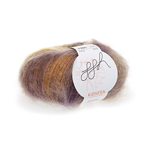 ggh Kidseda - Mohairwolle & Seide - 25g Wolle zum Stricken - leichte & hochwertige Wolle mit Farbverlauf - Farbe 212 - Lilagoldmeliert von ggh