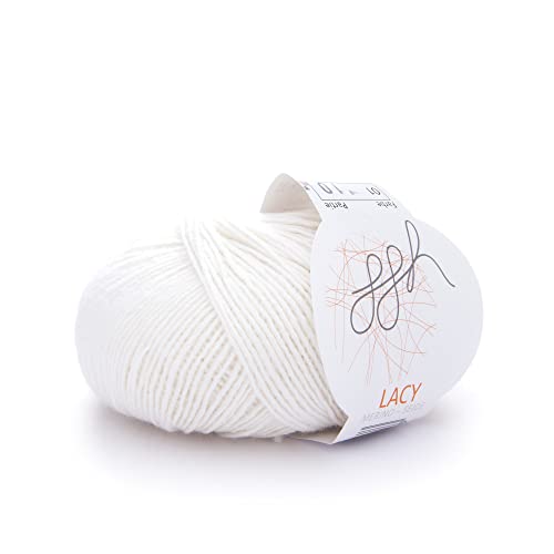 ggh Lacy - Merinowolle mit Seide - 25g Wolle zum Stricken oder Häkeln - Lace-Garn - Farbe 001 - Wollweiß von ggh