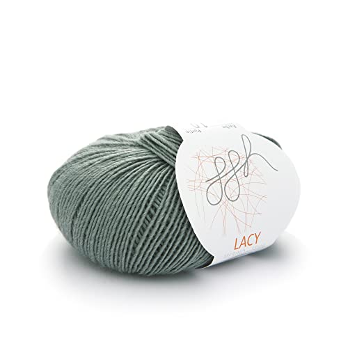ggh Lacy - Merinowolle mit Seide - 25g Wolle zum Stricken oder Häkeln - Lace-Garn - Farbe 009 - Grüngrau von ggh