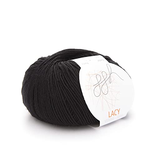 ggh Lacy - Merinowolle mit Seide - 25g Wolle zum Stricken oder Häkeln - Lace-Garn - Farbe 010 - Schwarz von ggh