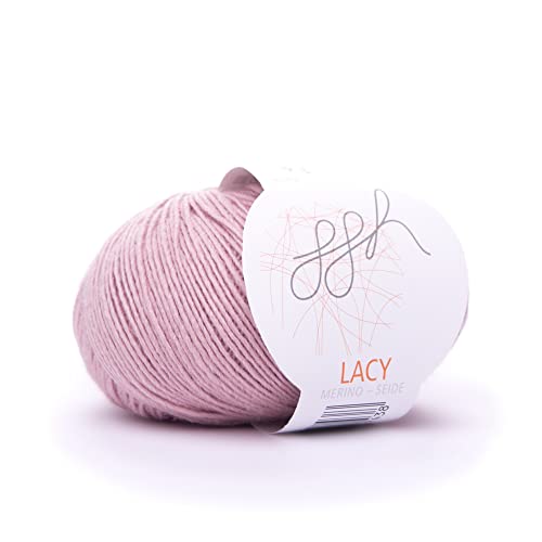 ggh Lacy - Merinowolle mit Seide - 25g Wolle zum Stricken oder Häkeln - Lace-Garn - Farbe 015 - Pastell Rosa von ggh