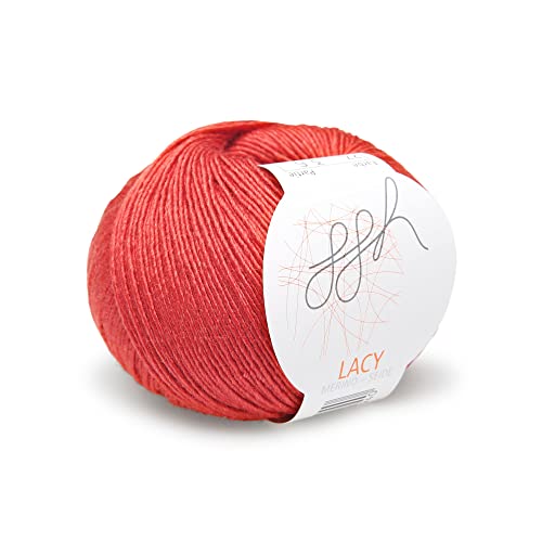 ggh Lacy - Merinowolle mit Seide - 25g Wolle zum Stricken oder Häkeln - Lace-Garn - Farbe 027 - Marsrot von ggh