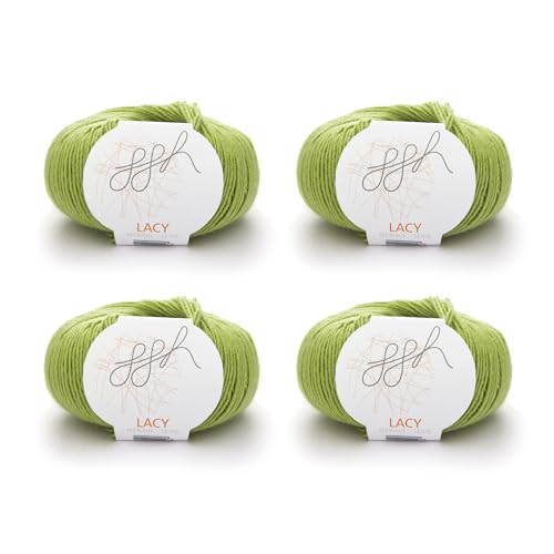 ggh Lacy Set | 4x25g (insgesamt 100g) Set| 150m/25g Merinowolle mit Seide zum Stricken | Farbe 006 - Apfelgrün von ggh