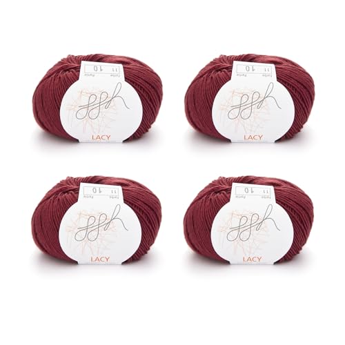 ggh Lacy Set | 4x25g (insgesamt 100g) Set| 150m/25g Merinowolle mit Seide zum Stricken | Farbe 011 - Kardinalrot von ggh