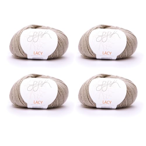ggh Lacy Set | 4x25g (insgesamt 100g) Set| 150m/25g Merinowolle mit Seide zum Stricken | Farbe 019 - Beige von ggh