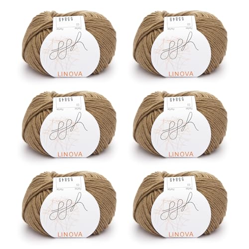 ggh Linova (Farbe 003 - Haselnuss) – 6 Knäuel Set à 50g | 300g Baumwoll-Leinen-Garn zum Stricken & Häkeln | 74% Baumwolle, 26% Leinen | ca. 600m | Nadelstärke 3,5–4,5 mm von ggh