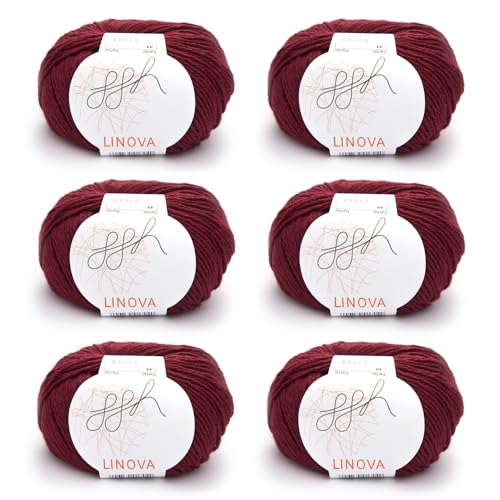 ggh Linova (Farbe 044 - Ziegelrot) – 6 Knäuel Set à 50g | 300g Baumwoll-Leinen-Garn zum Stricken & Häkeln | 74% Baumwolle, 26% Leinen | ca. 600m | Nadelstärke 3,5–4,5 mm von ggh