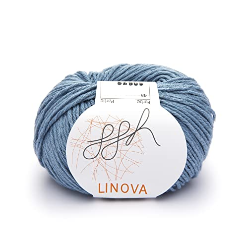 ggh Linova | Baumwolle mit Leinen Mischung | 50g Wolle zum Stricken oder Häkeln | Farbe 045 - Graublau von ggh