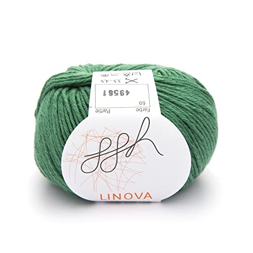 ggh Linova | Baumwolle mit Leinen Mischung | 50g Wolle zum Stricken oder Häkeln | Farbe 059 - Moosgrün von ggh