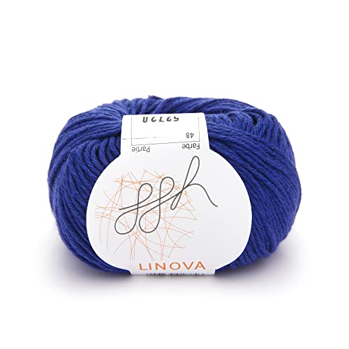 ggh Linova | Baumwolle mit Leinen Mischung | 50g Wolle zum Stricken oder Häkeln | Farbe 048 - Royalblau von ggh