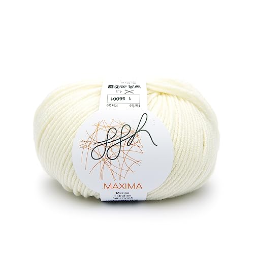 ggh Maxima - 100% Merinowolle extrafein und superwash - Lauflänge 110m auf 50g - Nadelstärke 4-5 - Wolle zum Stricken oder Häkeln - Farbe 001 - Wollweiß ggh Maxima - 100% Merinowolle extrafein und superwash - Lauflänge 110m auf 50g - Nadelstärke 4-5 - Wolle zum Stricken oder Häkeln - Farbe 001 - Wollweiß von ggh