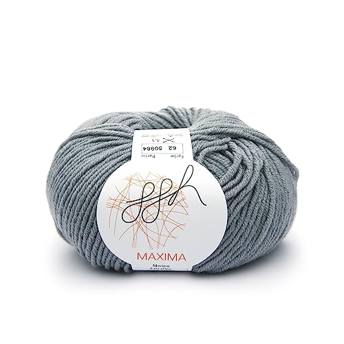 ggh Maxima - 100% Merinowolle extrafein und superwash - Lauflänge 110m auf 50g - Nadelstärke 4-5 - Wolle zum Stricken oder Häkeln - Farbe 062 - Stahlgrau von ggh