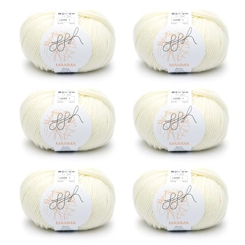 ggh Maxima Box - 6x50g (insgesamt 300g) Merinowolle extrafein und maschinenwaschbar - Nadelstärke 4-5 Farbe 001 - Weiß von ggh