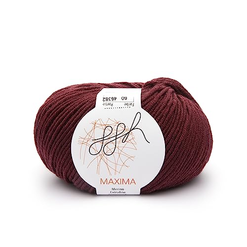 ggh Maxima - 100% Merinowolle extrafein und superwash - Lauflänge 110m auf 50g - Nadelstärke 4-5 - Wolle zum Stricken oder Häkeln - Farbe 060 - Ochsenblut von ggh