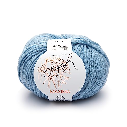 ggh Maxima - 100% Merinowolle extrafein und superwash - Lauflänge 110m auf 50g - Nadelstärke 4-5 - Wolle zum Stricken oder Häkeln - Farbe 077 - Hellblau von ggh