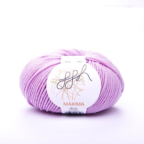 ggh Maxima - 100% Merinowolle extrafein und Superwash - Lauflänge 110m auf 50g - Nadelstärke 4-5 - Wolle zum Stricken oder Häkeln - Farbe 079 - Flieder hell von ggh