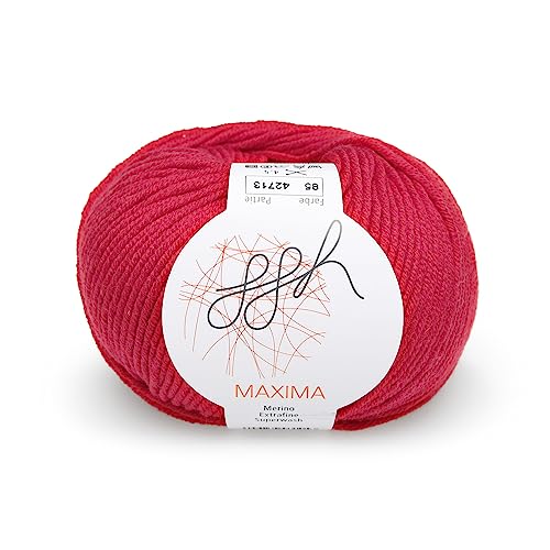 ggh Maxima - 100% Merinowolle extrafein und superwash - Lauflänge 110m auf 50g - Nadelstärke 4-5 - Wolle zum Stricken oder Häkeln - Farbe 085 - Rot von ggh