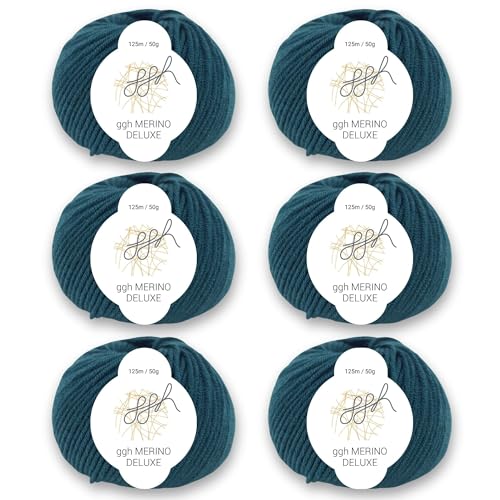 ggh Merino Deluxe - 300g Set (6x50g) - 100% Merinowolle Extrafine zum Stricken in vielen Farben - Farbe 017 - Jägergrün von ggh