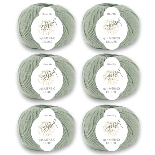 ggh Merino Deluxe - 300g Set (6x50g) - 100% Merinowolle Extrafine zum Stricken in vielen Farben - Farbe 018 - Schilfgrün von ggh