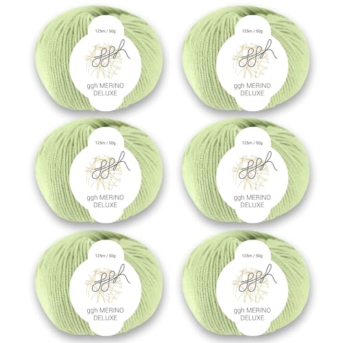 ggh Merino Deluxe - 300g Set (6x50g) - 100% Merinowolle Extrafine zum Stricken in vielen Farben - Farbe 019 - Helles Limettengrün von ggh