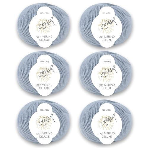 ggh Merino Deluxe - 300g Set (6x50g) - 100% Merinowolle Extrafine zum Stricken in vielen Farben - Farbe 006 - Hellgrau von ggh