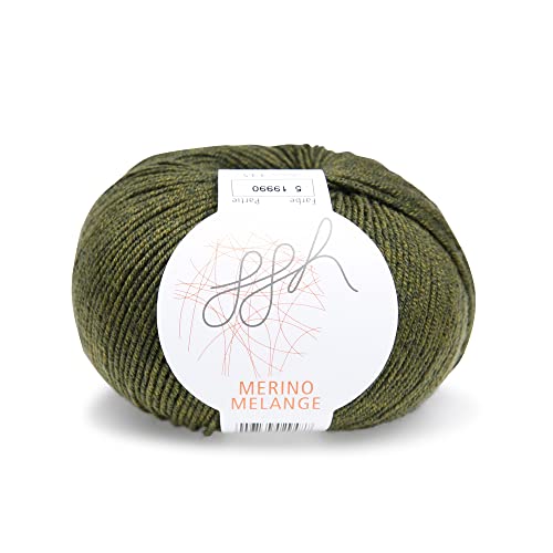 ggh Merino Melange - 100% Merinowolle (superwash) - 170m/50g Wolle zum Stricken Farbe 005 - Oliv meliert von ggh