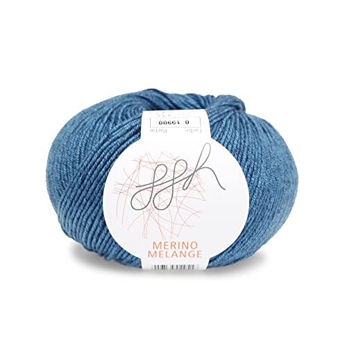 ggh Merino Melange - 100% Merinowolle (superwash) - 170m/50g Wolle zum Stricken Farbe 008 - Blau meliert von ggh