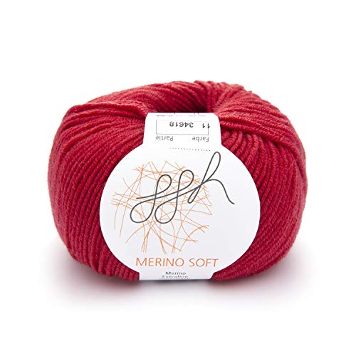 ggh Merino Soft - 100% Schurwolle (Merinowolle - Superwash) - 50g Wolle zum Stricken oder Häkeln/Farbe 011 - Rot von ggh