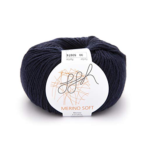 ggh Merino Soft - 100% Schurwolle (Merinowolle - Superwash) - 50g Wolle zum Stricken oder Häkeln/Farbe 030 - Marine von ggh
