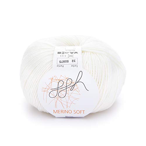 ggh Merino Soft - 100% Schurwolle (Merinowolle - Superwash) - 50g Wolle zum Stricken oder Häkeln/Farbe 032 - Weiß von ggh