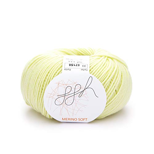 ggh Merino Soft - 100% Schurwolle (Merinowolle - Superwash) - 50g Wolle zum Stricken oder Häkeln/Farbe 033 - Pastellgelb von ggh
