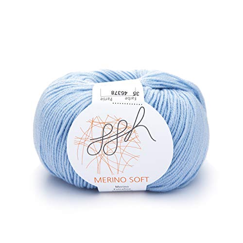 ggh Merino Soft - 100% Schurwolle (Merinowolle - Superwash) - 50g Wolle zum Stricken oder Häkeln/Farbe 035 - Hellblau von ggh