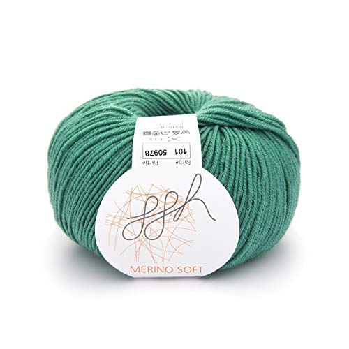 ggh Merino Soft - 100% Schurwolle (Merinowolle - Superwash) - 50g Wolle zum Stricken oder Häkeln/Farbe 101 - Norseegrün von ggh