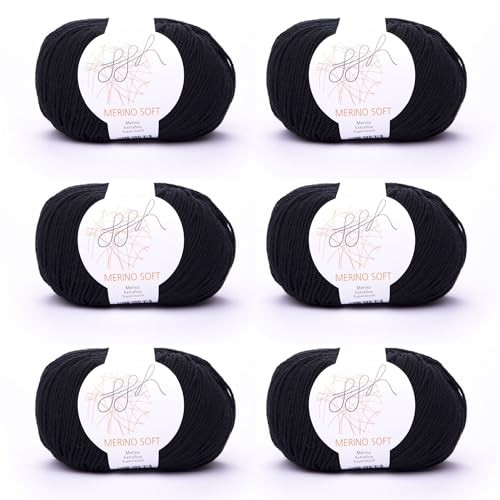 ggh Merino Soft Box | 6x50g (insgesamt 300g) Merinowolle zum Stricken | Lauflänge 170m/50g | Farbe 015 - Schwarz von ggh