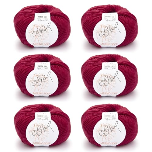 ggh Merino Soft Box | 6x50g (insgesamt 300g) Merinowolle zum Stricken | Lauflänge 170m/50g | Farbe 120 - Preiselbeerrot von ggh