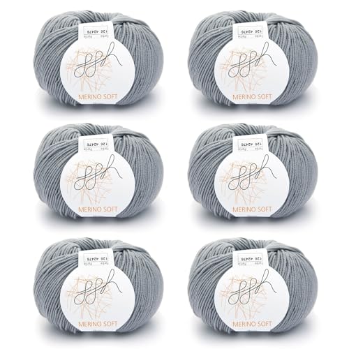 ggh Merino Soft Box | 6x50g (insgesamt 300g) Merinowolle zum Stricken | Lauflänge 170m/50g | Farbe 126 - Mittelgrau von ggh