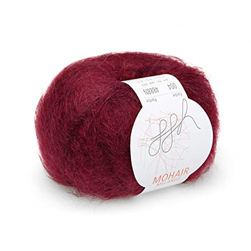 ggh Mohair Melange - Mohairwolle Mischung (Kid-Mohair) - 25g Wolle zum Stricken - Farbe 004 - Dunkelrot von ggh