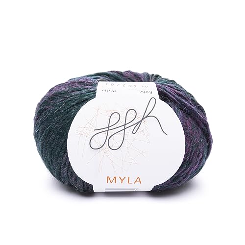 ggh Myla - Schurwolle Mischung - 50g Wolle zum Stricken oder Häkeln - Wolle mit Farbverlauf - Farbe 004 - Grau-Lila-Petrol meliert von ggh