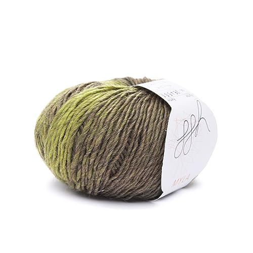 ggh Myla - Schurwolle Mischgarn - 50g Wolle mit Farbverlauf zum Stricken - Farbe 006 - Oliv-Khaki meliert von ggh