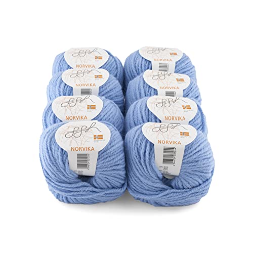 ggh Norvika Box - Schurwolle MIschung - 8x50g Knäuel (insgesamt 400g) - Wolle zum Stricken oder Häkeln Farbe 004 - Hellblau von ggh