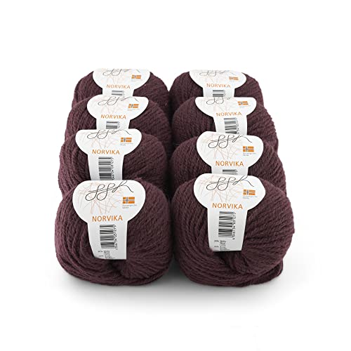 ggh Norvika Box - Schurwolle MIschung - 8x50g Knäuel (insgesamt 400g) - Wolle zum Stricken oder Häkeln Farbe 007 - Aubergine von ggh