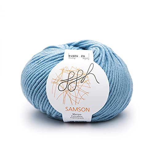 ggh Samson - Merino Wolle (mulesing free) Lauflänge ca. 85m auf 50g - Wolle zum Stricken oder Häkeln - Farbe 062 - Hellblau von ggh