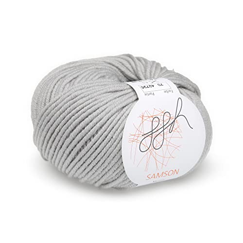 ggh Samson - Merino Wolle (mulesing free) Lauflänge ca. 85m auf 50g - Wolle zum Stricken oder Häkeln - Farbe 070 - Hellgrau von ggh