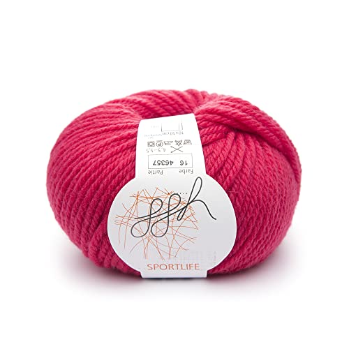 ggh Sportlife - 100% Schurwolle (Superwash - maschinenwaschbar) - Wolle zum Stricken und Häkeln geeignet - Farbe 016 - Leuchtend Rot von ggh