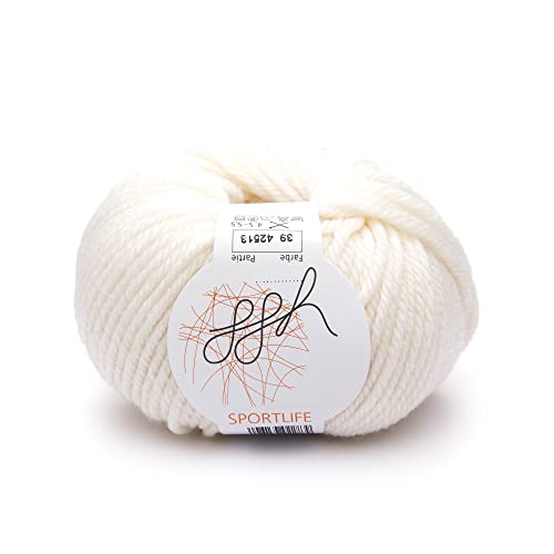 ggh Sportlife - 100% Schurwolle (Superwash - maschinenwaschbar) - Wolle zum Stricken und Häkeln geeignet - Farbe 039 - Weiß von ggh