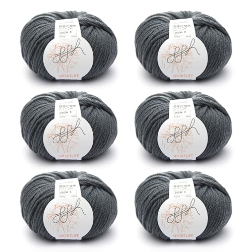 ggh Sportlife Box | 300g Set (6 x 50g) | 100% weiche Naturfaser Schurwolle in vielen Farben | Farbe 002 - Flanellgrau von ggh