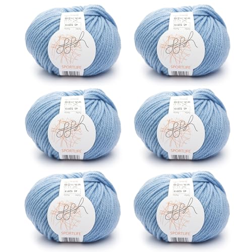 ggh Sportlife Box | 300g Set (6 x 50g) | 100% weiche Naturfaser Schurwolle in vielen Farben | Farbe 045 - Hellblau von ggh