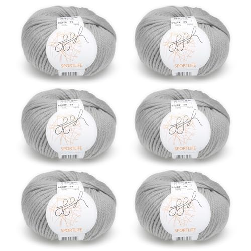 ggh Sportlife Box | 300g Set (6 x 50g) | 100% weiche Naturfaser Schurwolle in vielen Farben | Farbe 052 - Hellgrau von ggh